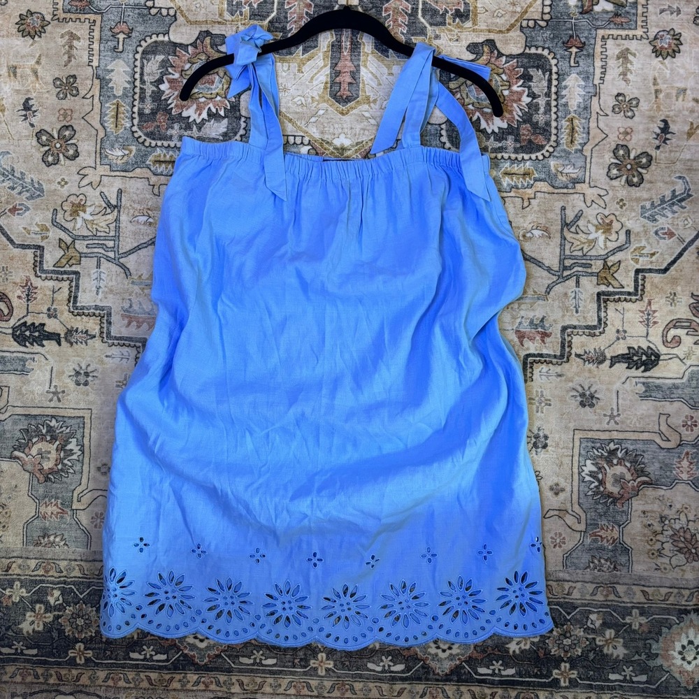 J. Crew Light Blue Scalloped Eyelet Mini Vacation Dress sz Small S S/M